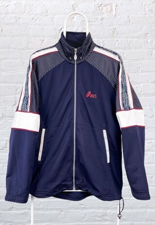 VINTAGE ASICS TRACK JACKET TAPED SEAM BLUE MEDIUM