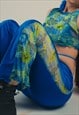 Y2K RAVER GRAPHIC PRINT AND BLUE TIE WAIST FESTIVAL FLARES