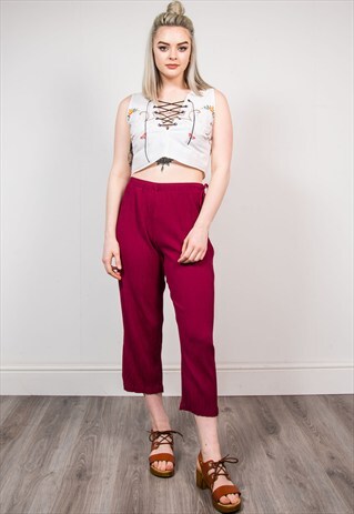 VINTAGE DARK PINK SUMMER WIDE LEG CULOTTE TROUSERS