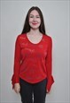 Y2K PATTERNED PULLOVER BLOUSE IN RED COLOR WITH SILVER STARS