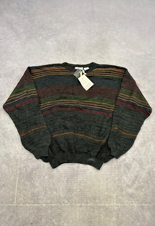 VINTAGE KNITTED JUMPER ABSTRACT PATTERNED GRANDAD SWEATER