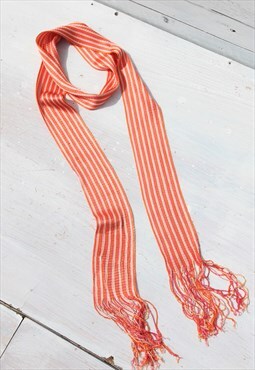 Vintage orange striped crochet knit long neck scarf.