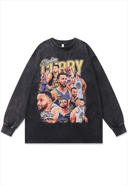 Vintage wash Stephen Curry t-shirt long sleeve NBA top grey