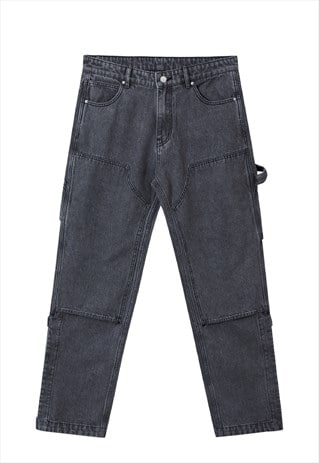 Cargo pocket jeans premium utility denim pants in acid black