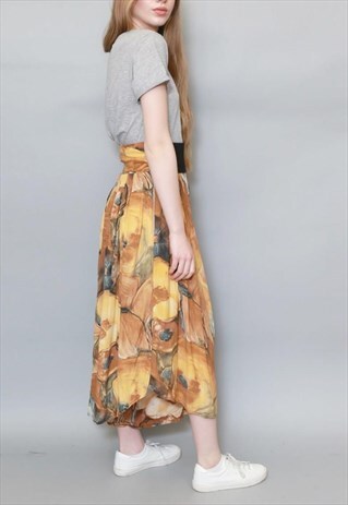 VINTAGE 1990'S WATERCOLOUR FLORAL CULOTTE TROUSERS