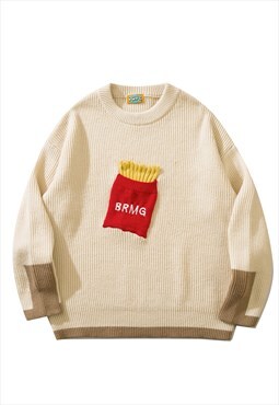 Fast food sweater fries patch grunge knitwear jumper cream