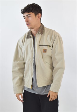 VINTAGE 90S BEIGE CARHARTT COLLARED WORKWEAR JACKET