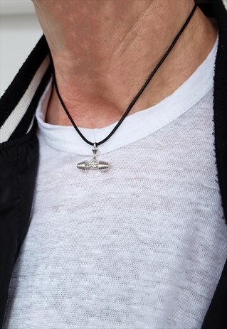 BLACK DUMBBELL CORD NECKLACE