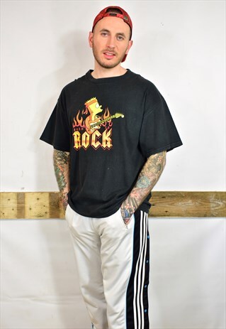 VINTAGE BART SIMPSON BLACK FLAME ROCK T SHIRT