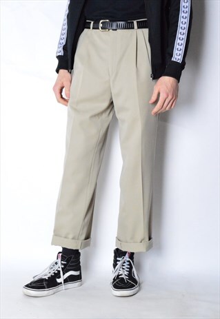 VINTAGE 70S BEIGE WOOL BLEND MINIMALIST PANTS