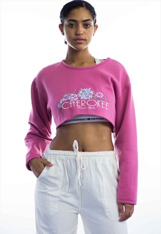 VINTAGE FLORAL LOGO REWORKED CROP TOP 90S M 9.3