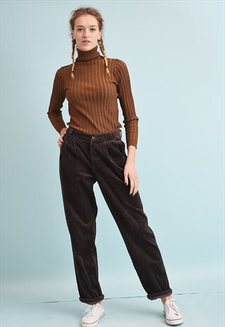 90'S RETRO HIGH WAIST CORDUROY TROUSERS