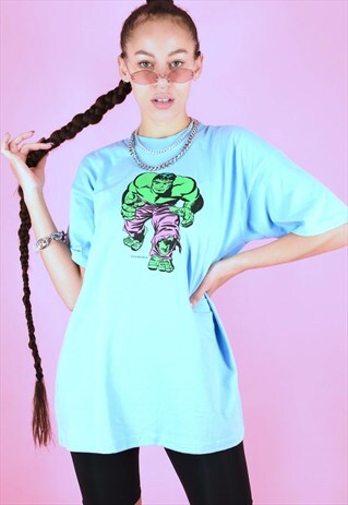 VINTAGE 2003 T-SHIRT HULK LIGHT BLUE WITH MARVEL GRAPHIC