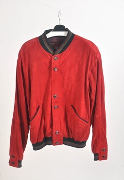 Vintage 90s suede leather bomber jacket in red