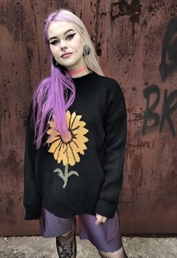 Box fit daisy knitted sweatshirt sunflower knitwear jumper