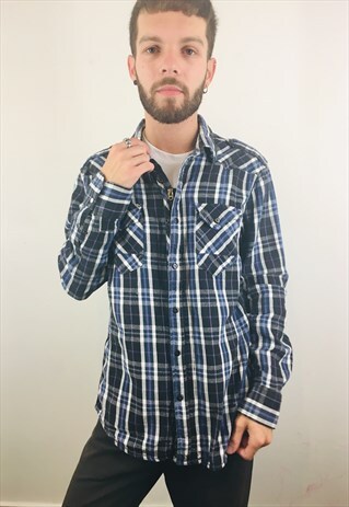 VINTAGE BLUE CHECK FLANNEL SHIRT JACKET
