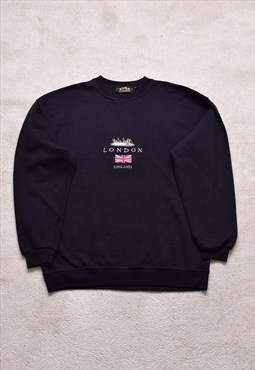 Vintage 90s London Souvenir Embroidered Black Sweater