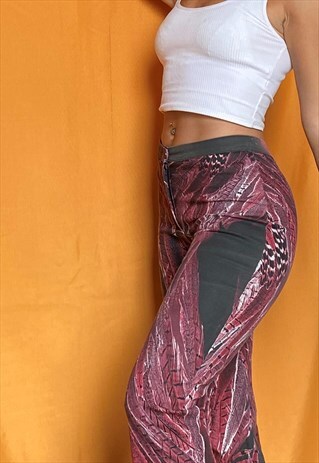 VINTAGE Y2K ABSTRACT ANIMAL PRINT FLARED JEANS