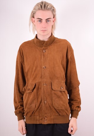 MENS VINTAGE SUEDE JACKET XL BROWN 90S