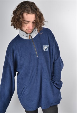 VINTAGE STARTER 1/4 ZIP FLEECE SWEATSHIRT IN BLUE