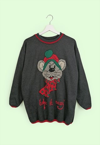 90's Oversized Novelty Sweatshirt Mouse Puff Print