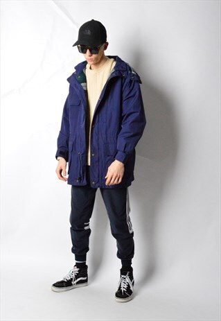 VINTAGE 90S NAVY BLUE PARKA COAT