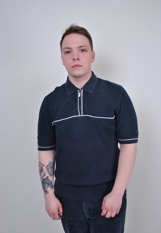 80S BLACK ZIPPED POLO, VINTAGE STRIPED MINIMALIST TSHIRT