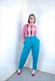 VINTAGE 80'S BRIGHT DISCO BAGGY LONG TROUSERS IN TURQUOISE