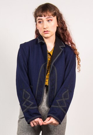 VINTAGE 80'S NAVY BLUE MILITARY STYLE CROPPED BLAZER