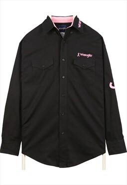Wrangler 90's Spellout Long Sleeve Button Up Shirt Small Bla