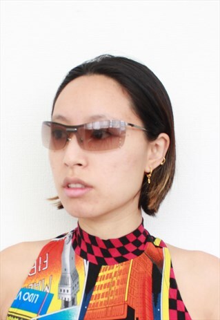 VINTAGE Y2K JLO STYLE DIAMONTE BROWN SUNGLASSES