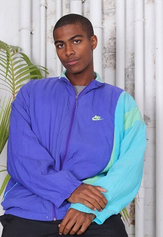 VINTAGE NIKE LOGO COLOUR BLOCK TRACK TOP JACKET BLUE