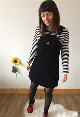 VINTAGE CORDUROY BLACK PINAFORE DRESS