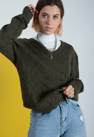 VINTAGE RALPH LAUREN KNITTED JUMPER GREEN WITH LOGO