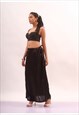 BLACK SATIN FULL SLIP PETTICOAT SIDE TIE LONG UNDER SKIRT