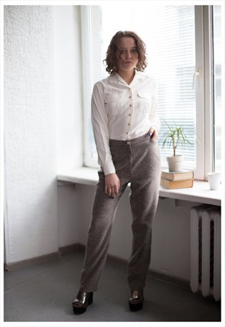 VINTAGE 80'S LIGHT BROWN/BLACK SMART TROUSERS