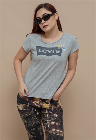 VINTAGE Y2K GREY SHORT SLEEVE EMBROIDERY BOATNECK TOP M