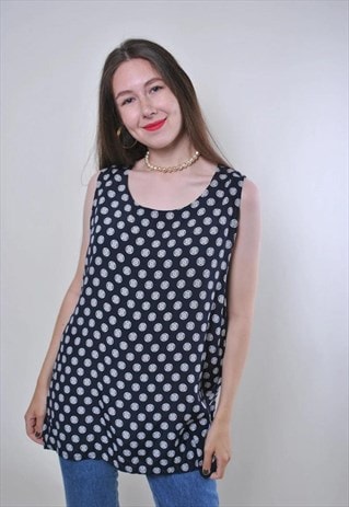 ABSTRACT PRINT VINTAGE BLUE SLEEVELESS BLOUSE