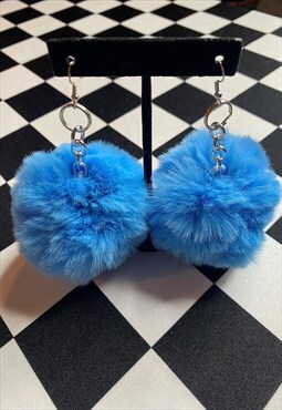 Baby blue faux fur earrings