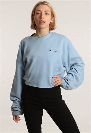 90S CHAMPION PRINTED SPELLOUT CROPPED SWEATSHIRT