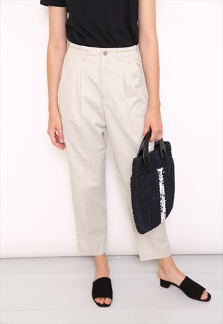 VINTAGE 90S CREAM HIGH WAISTED TROUSERS