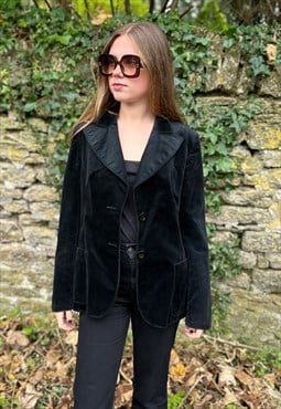 70's Vintage Black Velvet Long Sleeve Dagger Collar Jacket