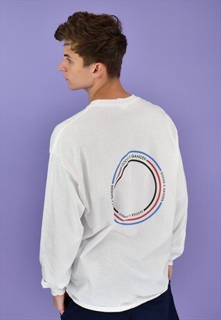 G&G UNISEX WHITE CIRCLE L/S CUFFED TEE