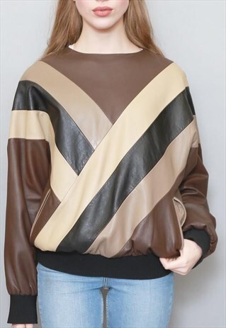 VINTAGE 1970'S SOFT MIXED BROWN LEATHER JUMPER