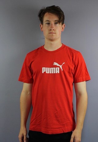 VINTAGE PUMA T SHIRT IN RED WITH PRINTED LOGO AND EMBROIDERY