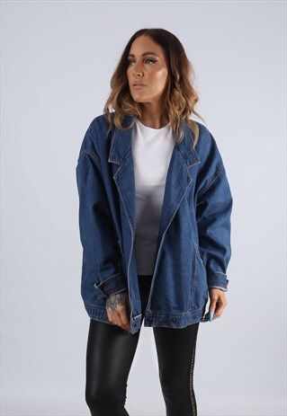VINTAGE DENIM JACKET OVERSIZED FITTED BOMBER UK 20 3XL (J2E)