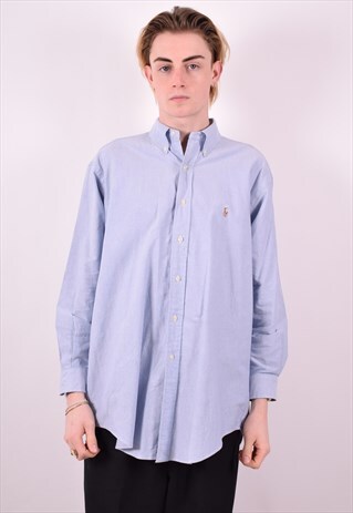 RALPH LAUREN MENS VINTAGE SHIRT LARGE BLUE 90S
