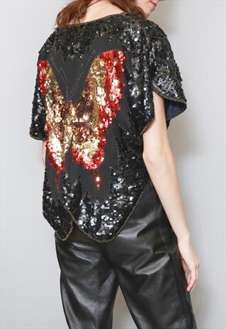 VINTAGE 1980'S ISABELLE IRIDESCENT FESTIVAL SEQUIN TOP