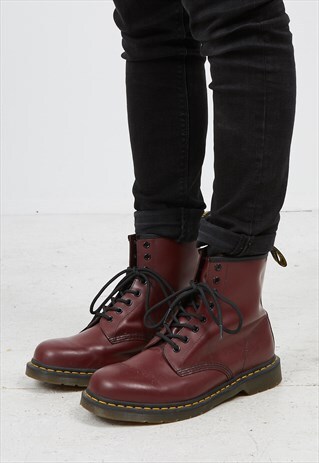 VINTAGE BURGUNDY RED DR MARTENS LEATHER ANKLE BOOTS