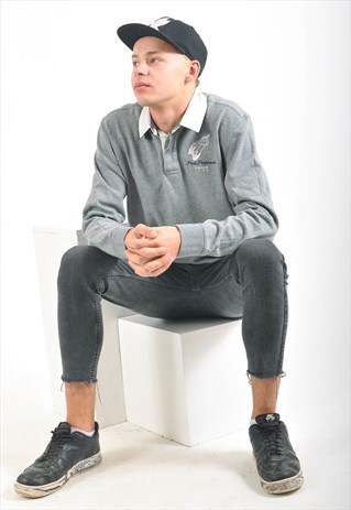 VINTAGE LONG SLEEVE POLO SHIRT IN GREY